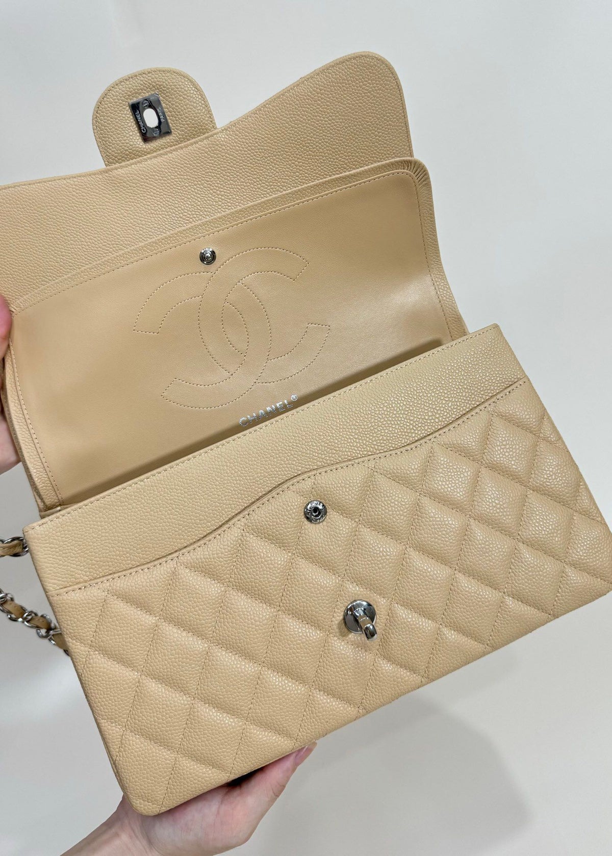 Exclusive real shot of classic ball pattern caviar cowhide 1113Jumbo entirely imported original cowhide CF..MM directly regarded as high-end quality size 30Cm gold and silver buckle in stock P1180
