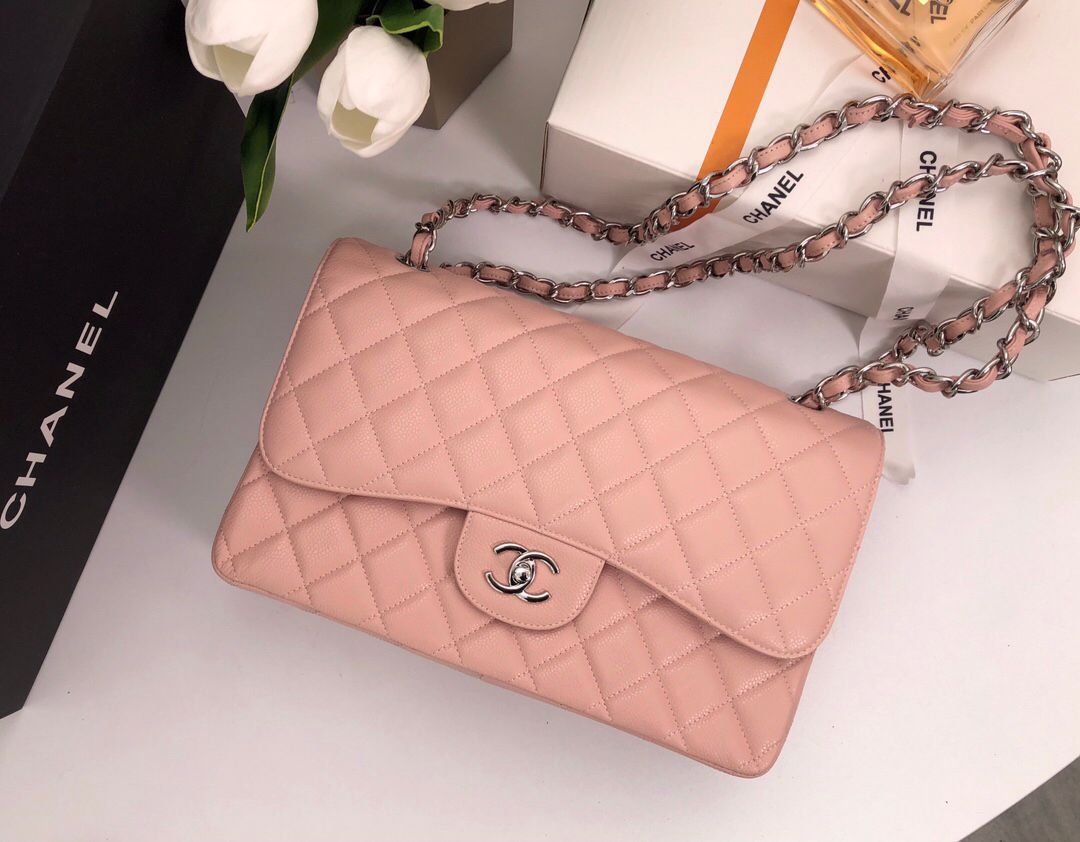 Exclusive real shot of classic ball pattern caviar cowhide 1113Jumbo entirely imported original cowhide CF..MM directly regarded as high-end quality size 30Cm gold and silver buckle in stock P1180
