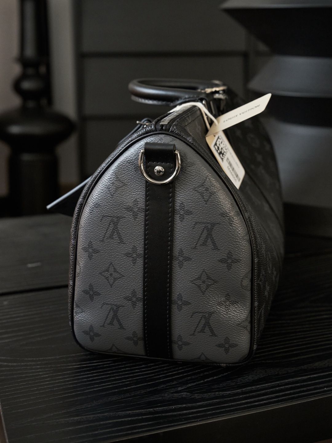 Black Monogram Holdall Bag with Twin Handles and Shoulder Strap