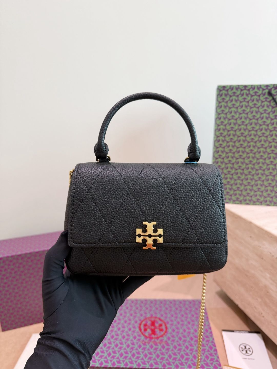 Comes with Tory Burch Charlie mini shoulder bag gift box
