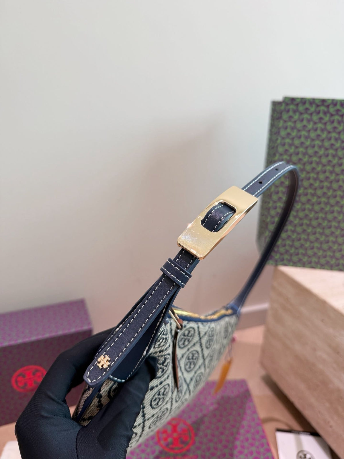 Comes with Tory Burch Half Moon Flower Bag Gift Box