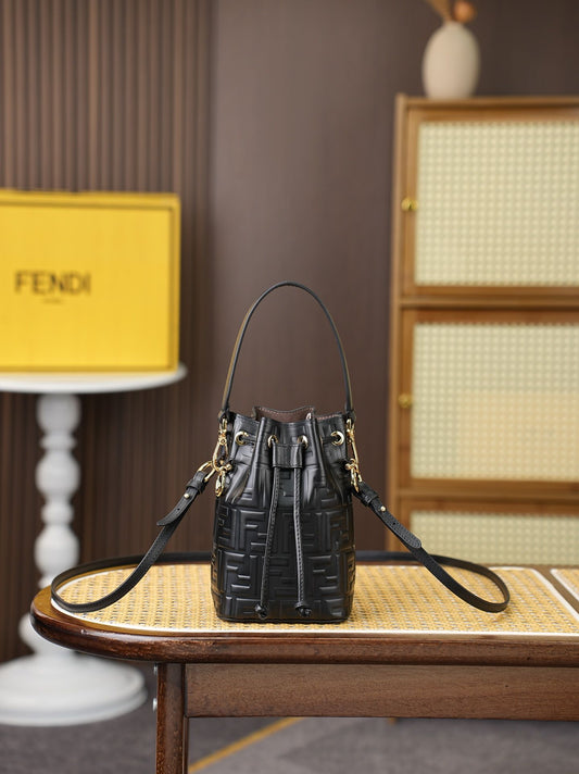 Black Textured Bucket Bag with Top Handle and Long Strap,Model 18002, black, size 12-18-10