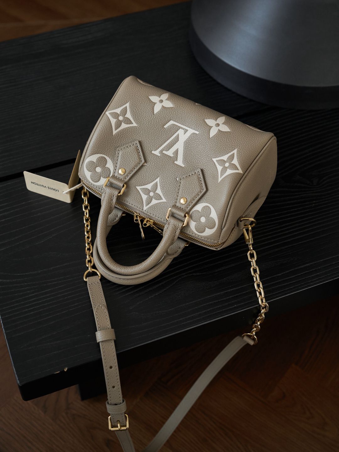 Taupe Monogram Top-Handle Bag with Long Strap