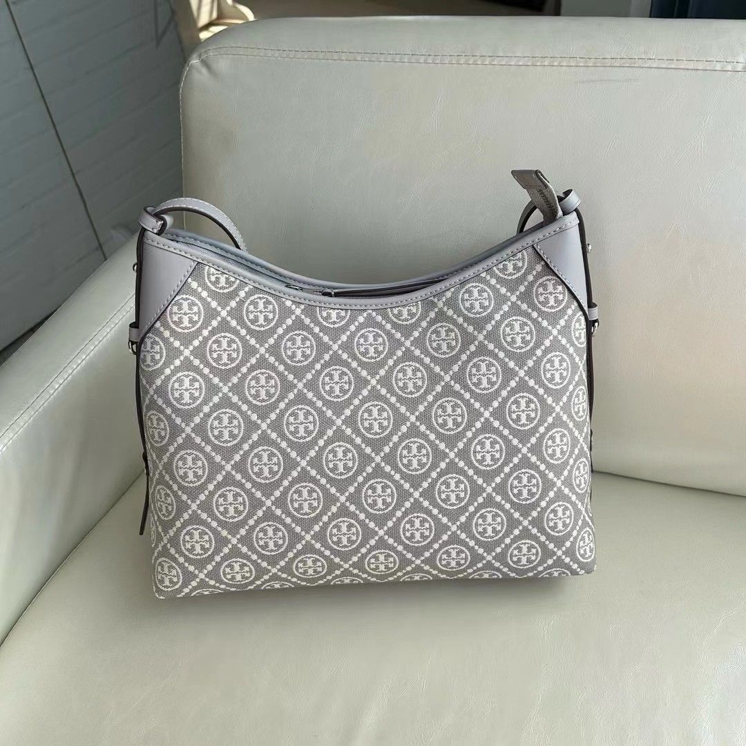 169376 New TORY BURCH T Monogram Double T Logo Large Underarm Bag TB HOBO Tote Bag Size 3012.525