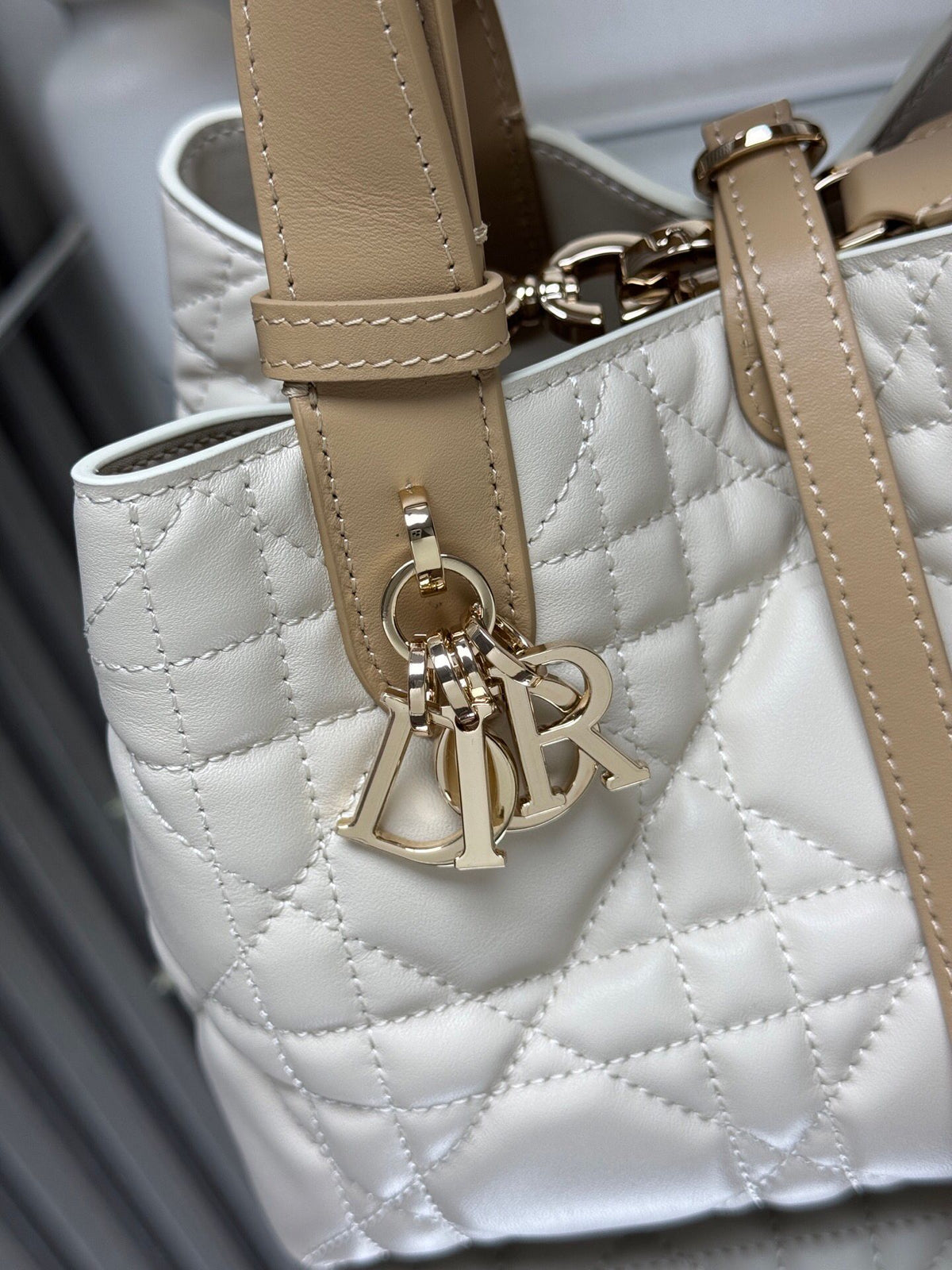 TOUJOURS handbag [new color chalk white with camel rice small size]