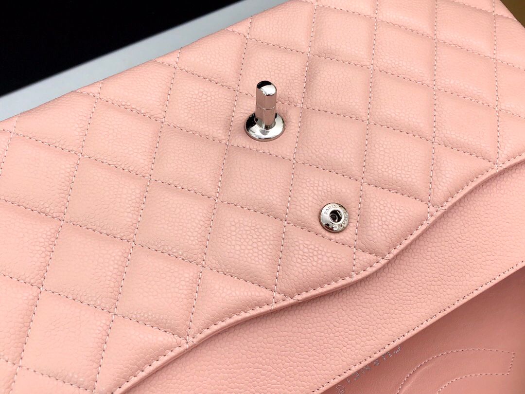Exclusive real shot of classic ball pattern caviar cowhide 1113Jumbo entirely imported original cowhide CF..MM directly regarded as high-end quality size 30Cm gold and silver buckle in stock P1180