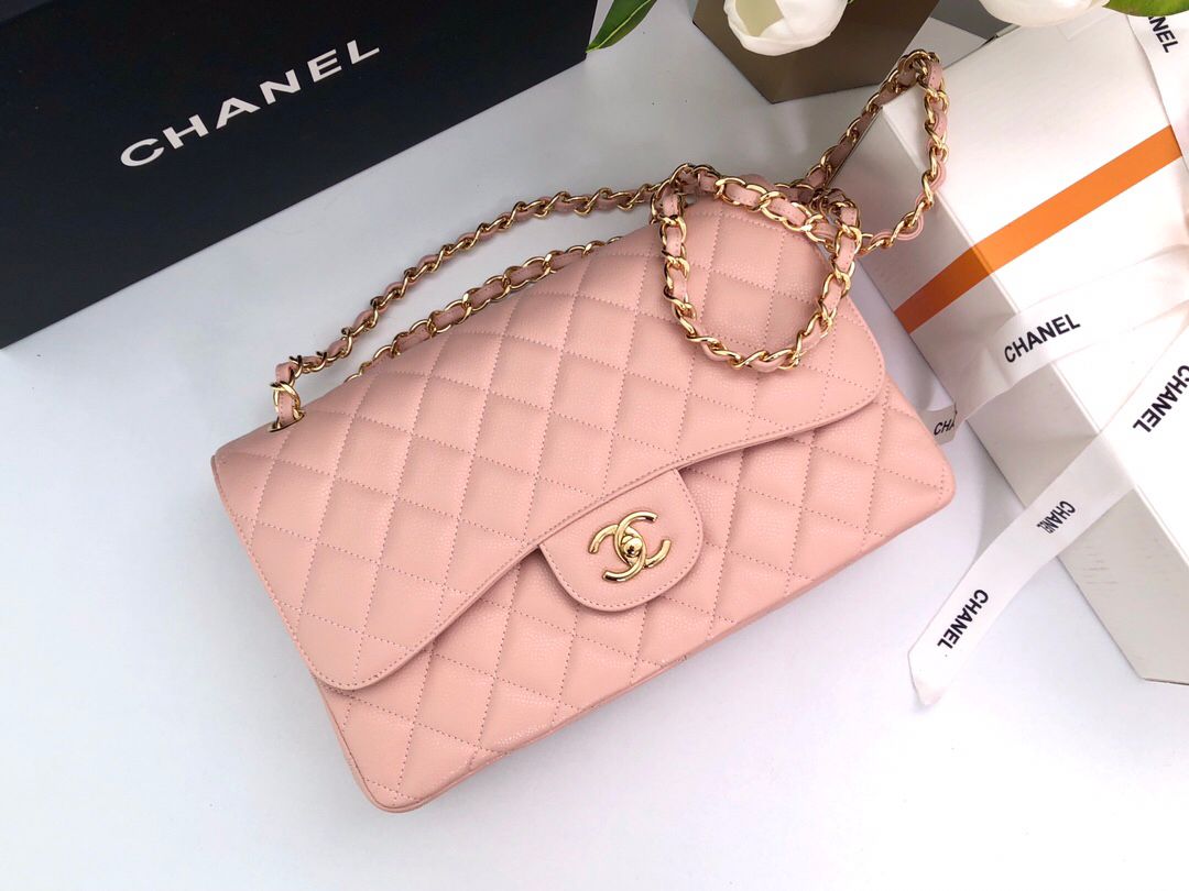 Exclusive real shot of classic ball pattern caviar cowhide 1113Jumbo entirely imported original cowhide CF..MM directly regarded as high-end quality size 30Cm gold and silver buckle in stock P1180