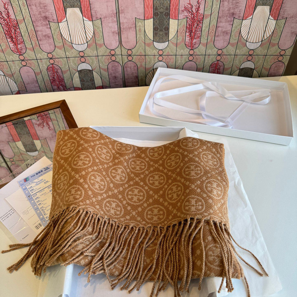 Top imported cashmere TORY BURCH.TB new double-sided scarf navy blue