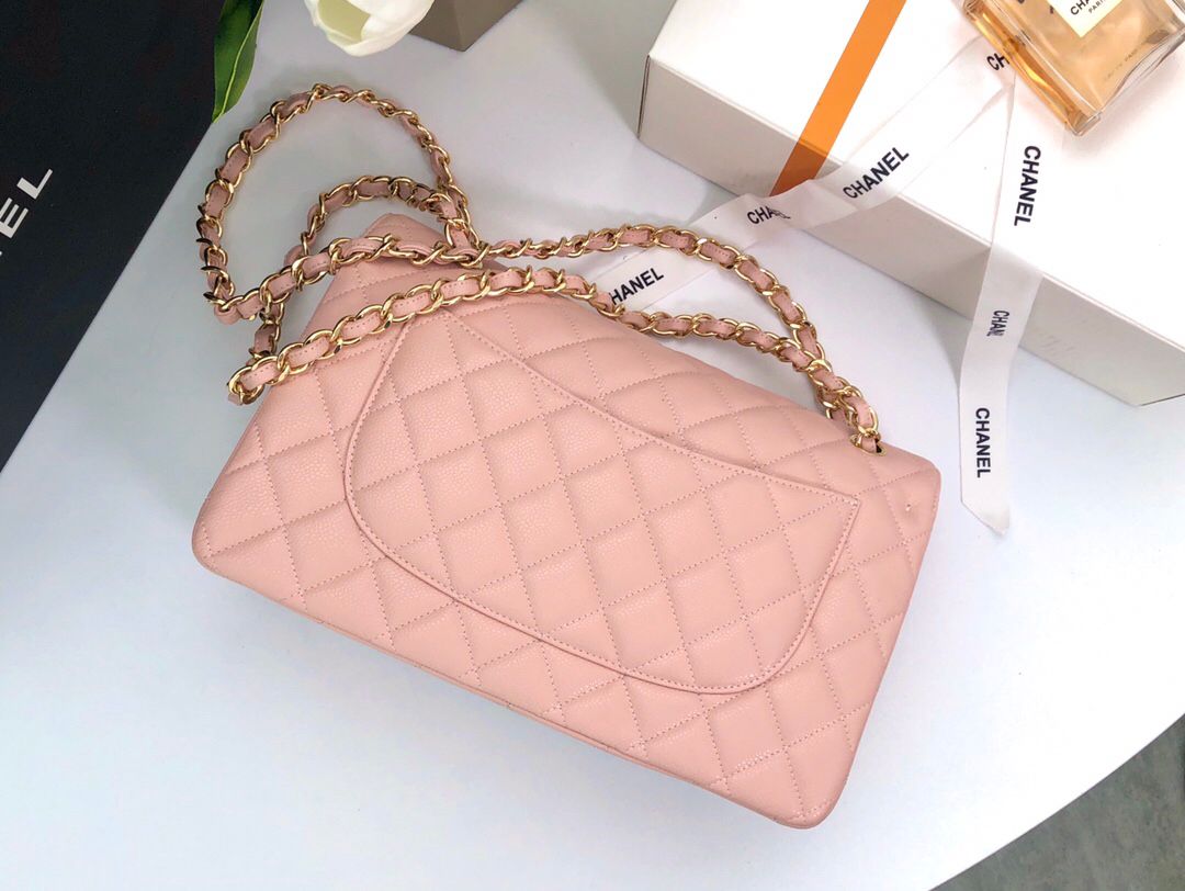 Exclusive real shot of classic ball pattern caviar cowhide 1113Jumbo entirely imported original cowhide CF..MM directly regarded as high-end quality size 30Cm gold and silver buckle in stock P1180