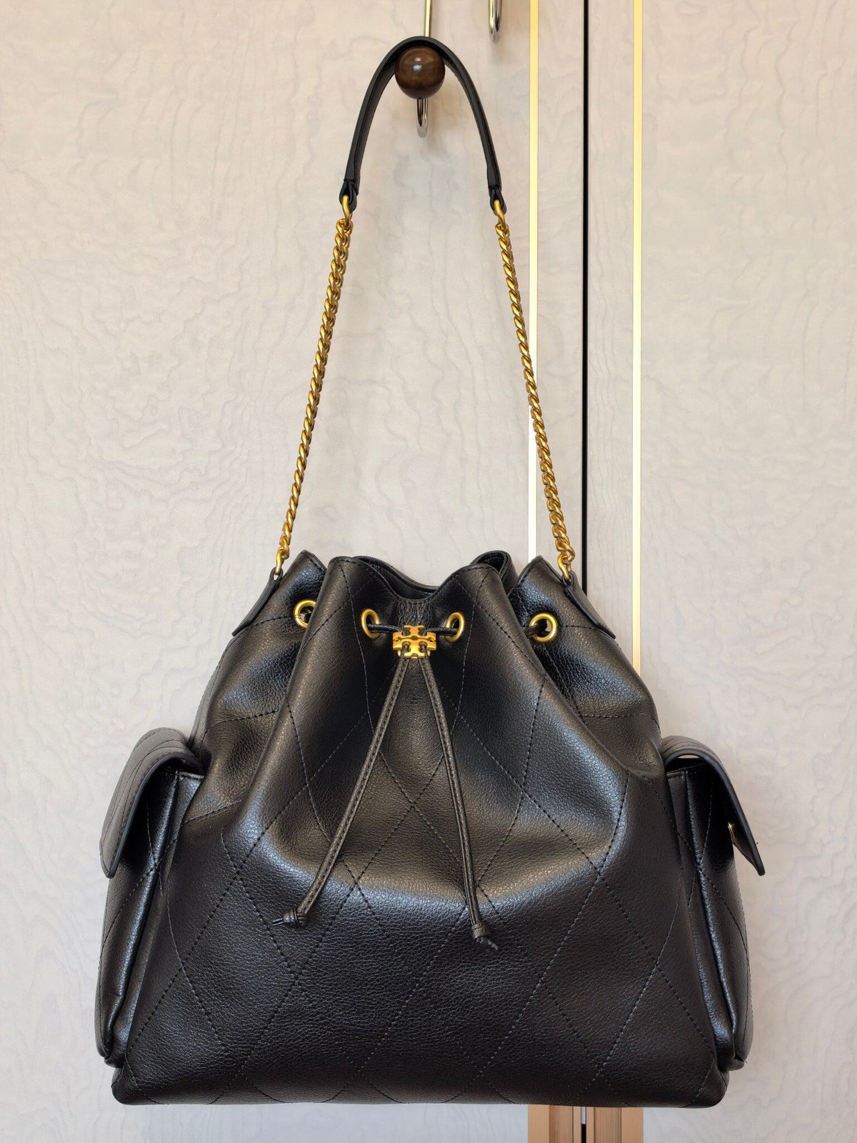 ToryBurch CHARLIE Large Quilted Drawstring Shoulder Backpack Finally Arrives