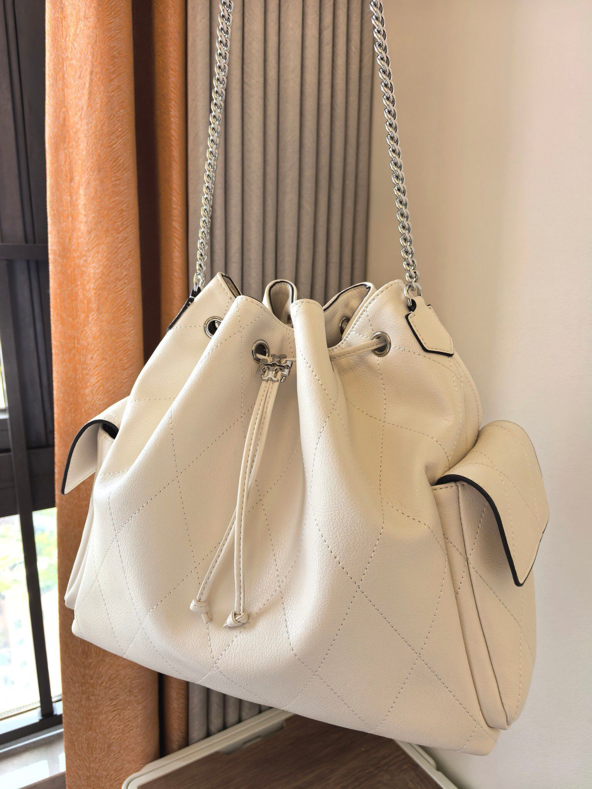 ToryBurch CHARLIE Large Quilted Drawstring Shoulder Backpack Finally Arrives