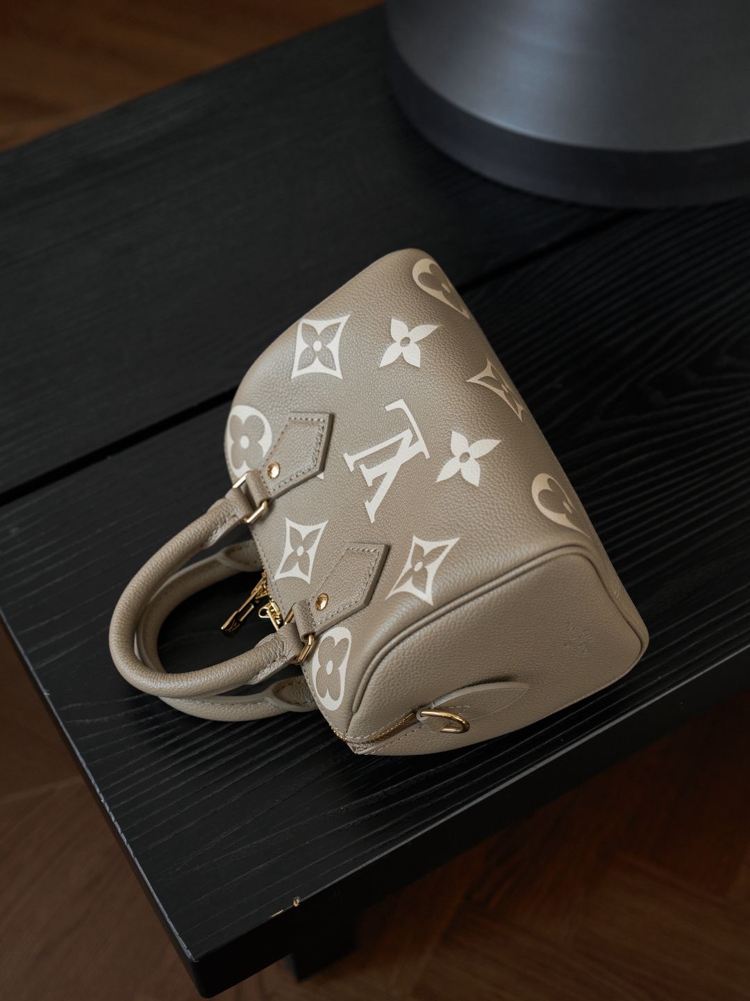 Taupe Monogram Top-Handle Bag with Long Strap