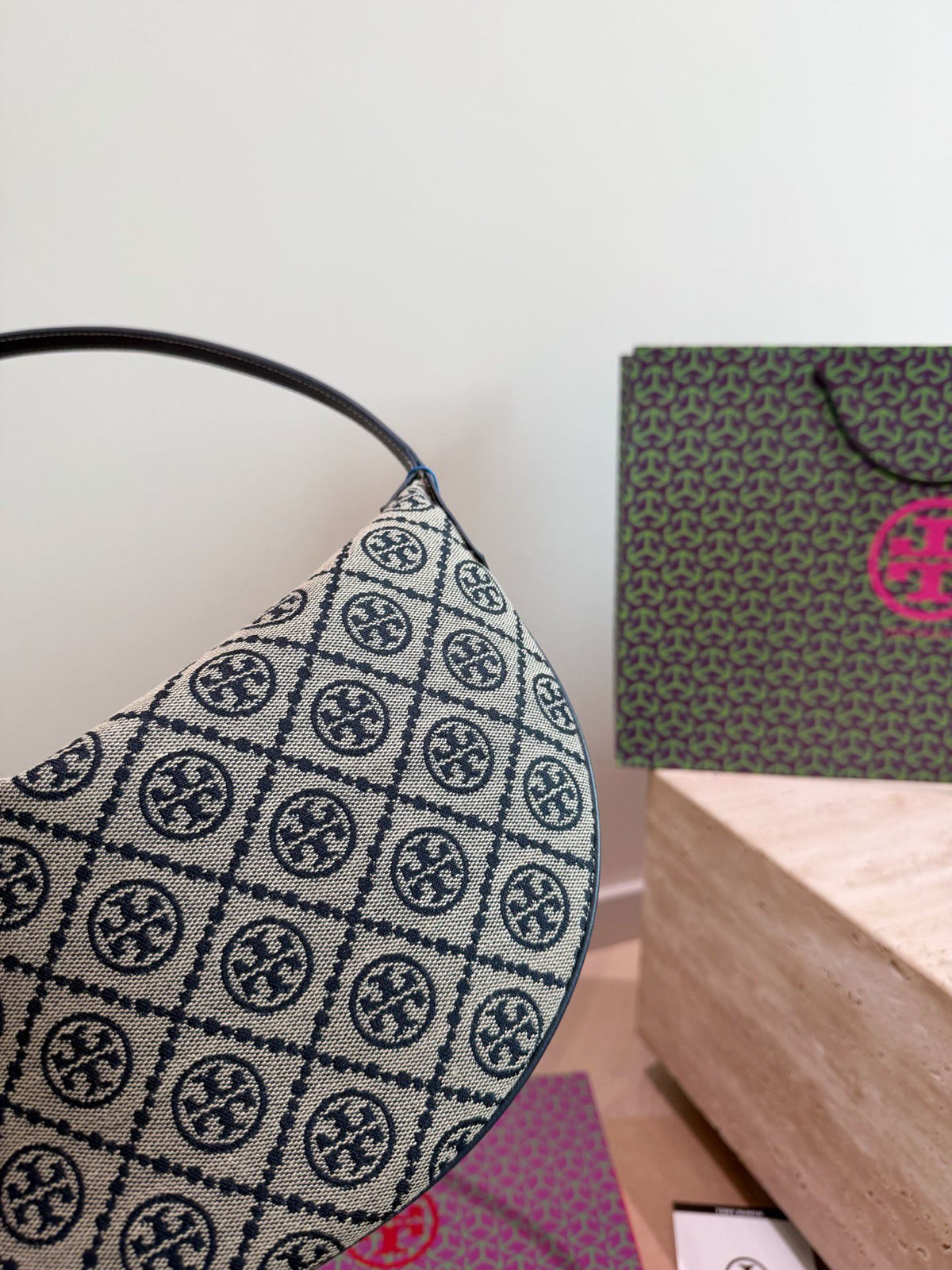 Comes with Tory Burch Half Moon Flower Bag Gift Box