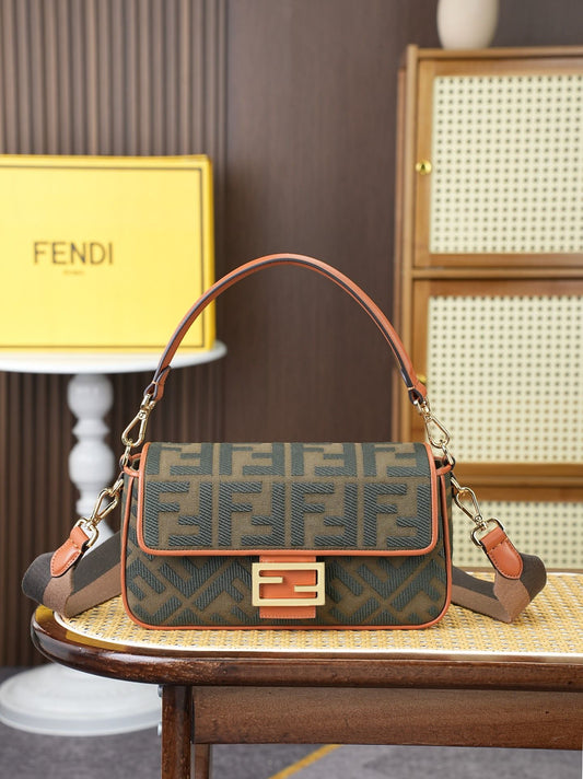 Fendi Classic Canvas Handbag with Layered FF Embroidery