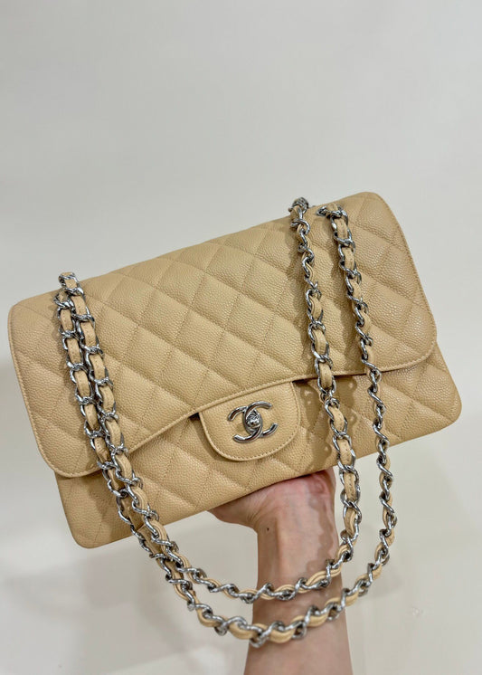 Exclusive real shot of classic ball pattern caviar cowhide 1113Jumbo entirely imported original cowhide CF..MM directly regarded as high-end quality size 30Cm gold and silver buckle in stock P1180