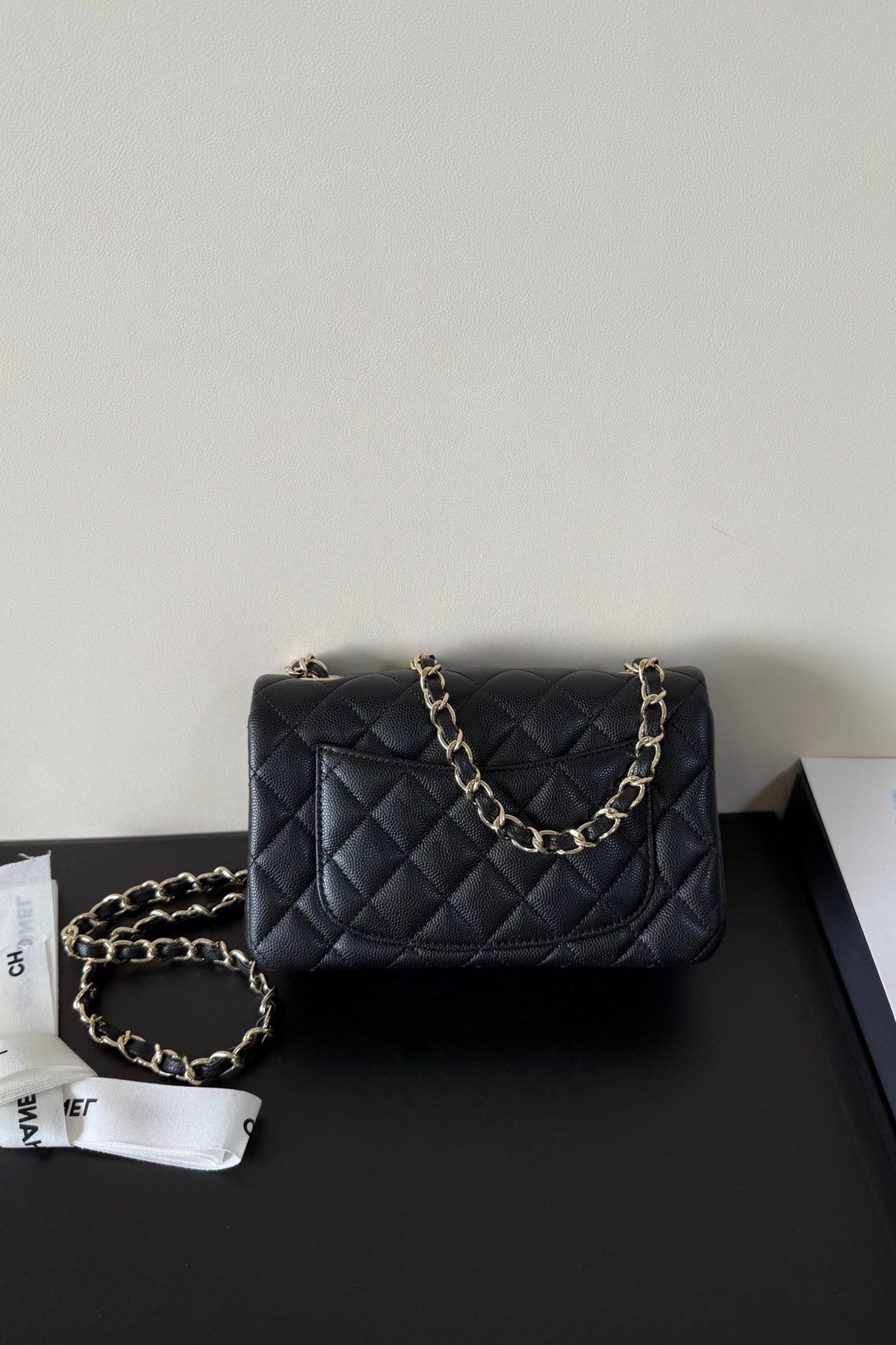Black Quilted Flap Bag with Chain Strap