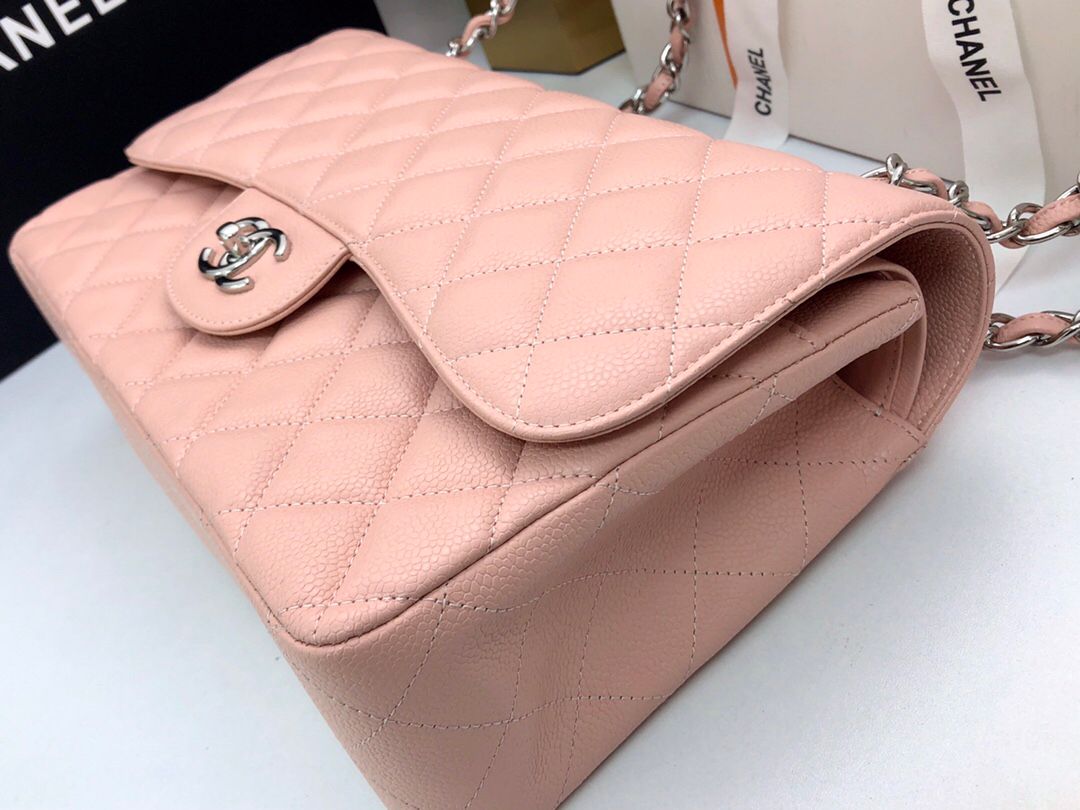Exclusive real shot of classic ball pattern caviar cowhide 1113Jumbo entirely imported original cowhide CF..MM directly regarded as high-end quality size 30Cm gold and silver buckle in stock P1180