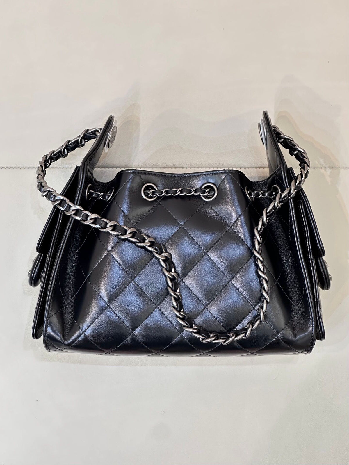 Black waxed leather silver buckle