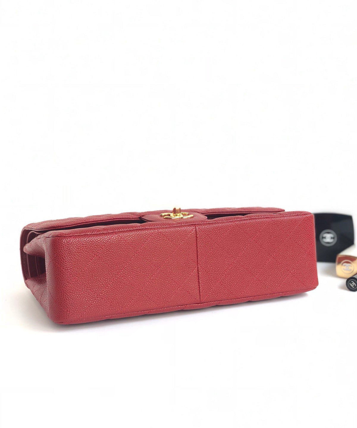 Exclusive real shot of classic ball pattern caviar cowhide 1113 whole imported original cowhide CF..MM directly regarded as high-end quality size 30Cm gold silver buckle ready stock P1180