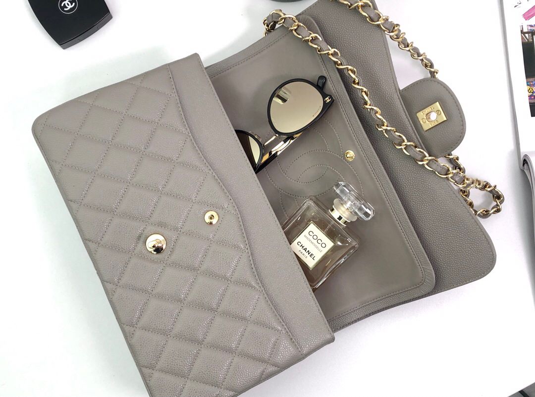 Exclusive real shot of classic ball pattern caviar cowhide 1113Jumbo entirely imported original cowhide CF..MM directly regarded as high-end quality size 30Cm gold and silver buckle in stock P1180
