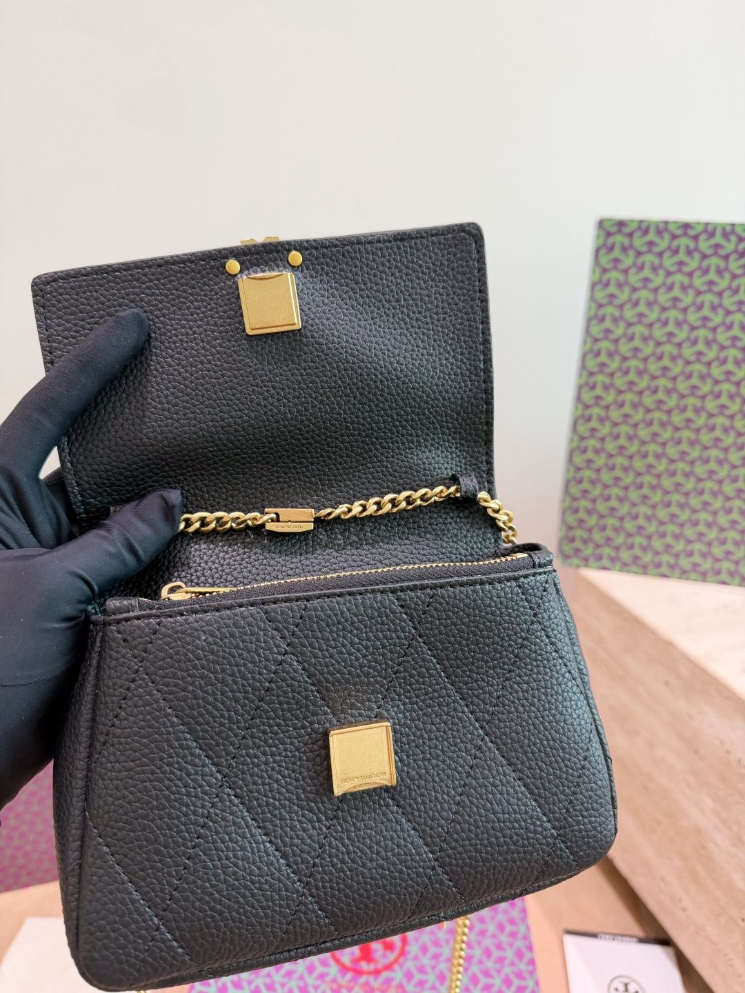 Comes with Tory Burch Charlie mini shoulder bag gift box