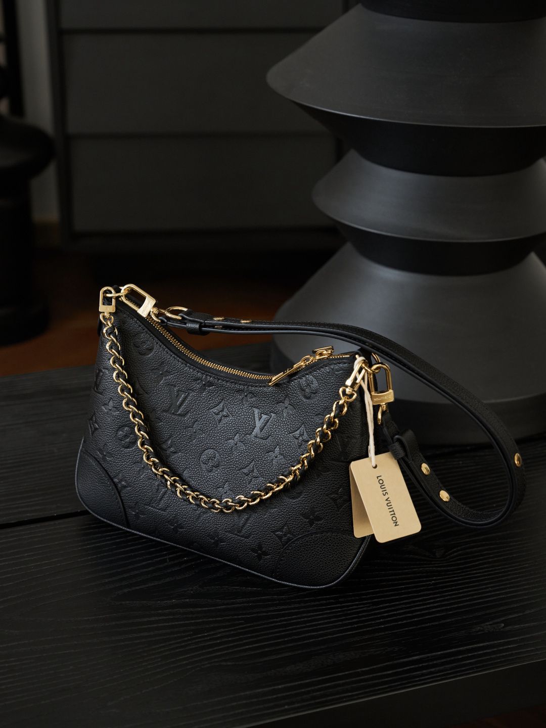 BOULOGNE small handbag M12930 P1450 original factory calf leather black cow horn all steel vacuum plated variable code chip version