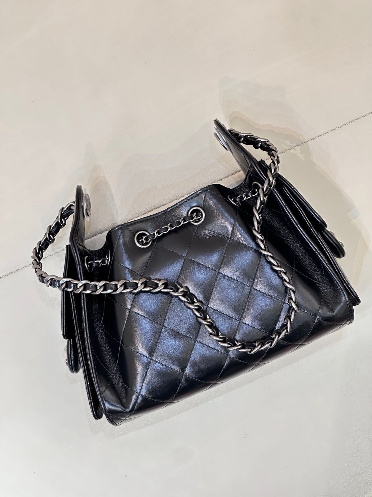 Black waxed leather silver buckle