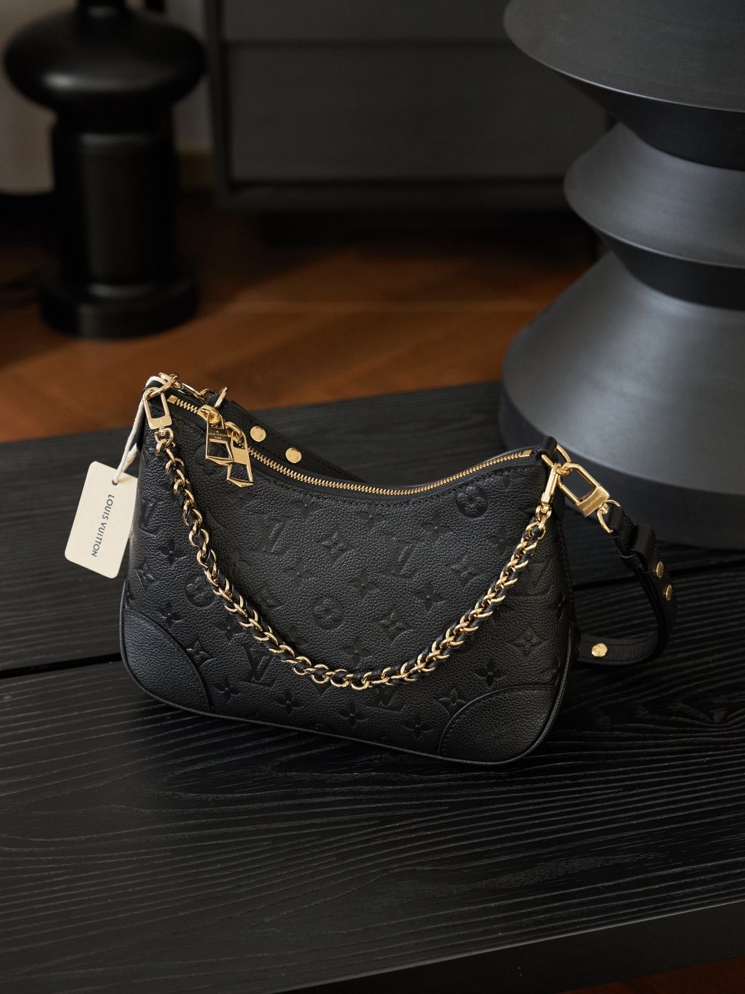 BOULOGNE small handbag M12930 P1450 original factory calf leather black cow horn all steel vacuum plated variable code chip version