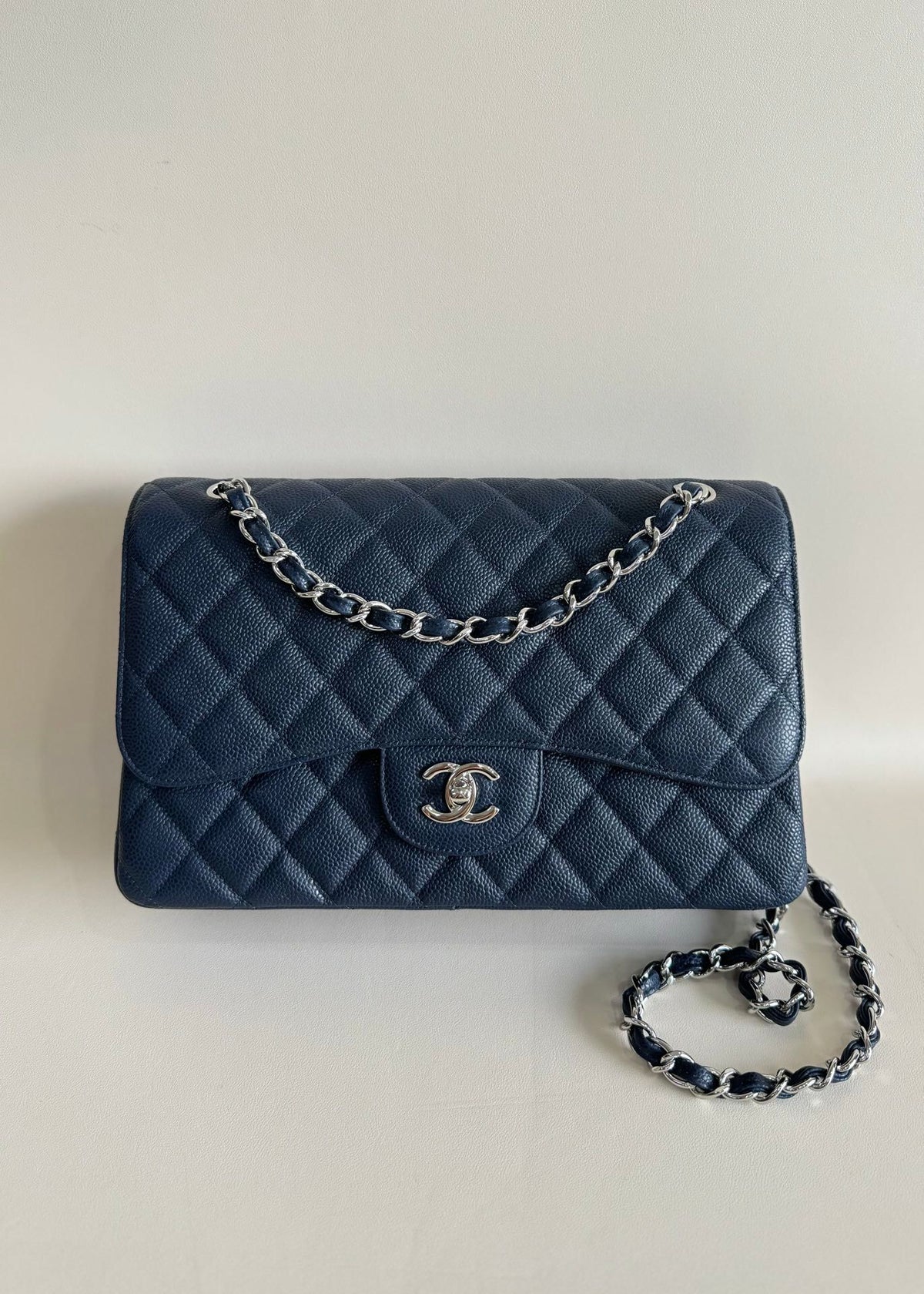 Exclusive real shot of classic ball pattern caviar cowhide 1113Jumbo entirely imported original cowhide CF..MM directly regarded as high-end quality size 30Cm gold and silver buckle in stock P1180