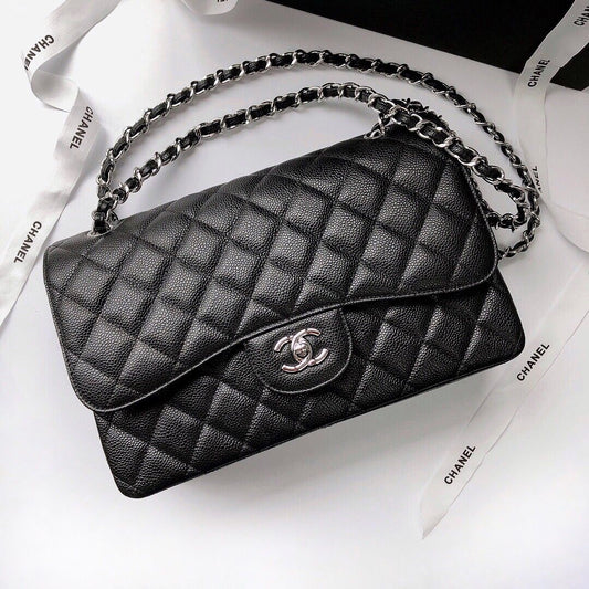 Exclusive real shot of classic ball pattern caviar cowhide 1113Jumbo imported original cowhide CF..MM directly regarded as high-end quality size 30Cm gold and silver buckle in stock P1180 Some new bags have canceled the laser mark and ID card and replaced