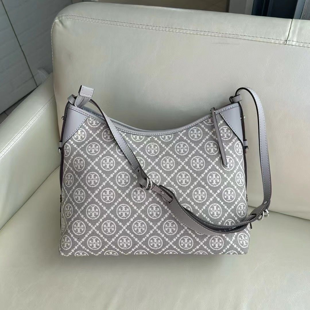 169376 New TORY BURCH T Monogram Double T Logo Large Underarm Bag TB HOBO Tote Bag Size 3012.525