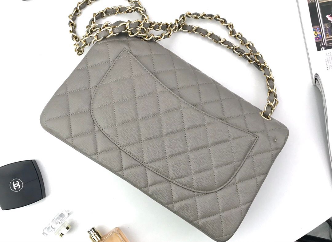 Exclusive real shot of classic ball pattern caviar cowhide 1113Jumbo entirely imported original cowhide CF..MM directly regarded as high-end quality size 30Cm gold and silver buckle in stock P1180