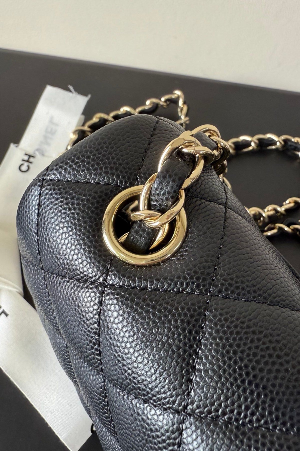 Black Quilted Flap Bag with Chain Strap