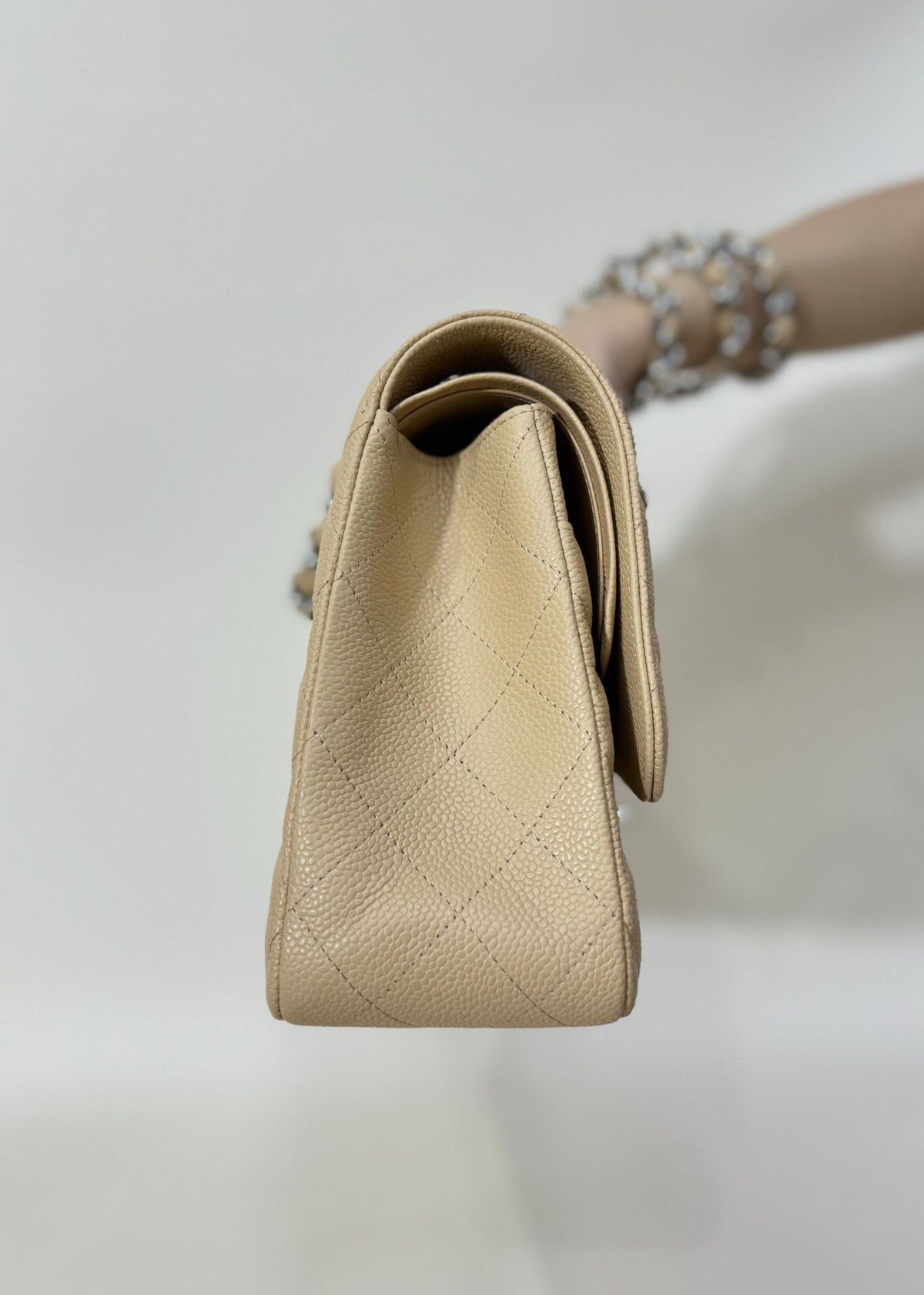 Exclusive real shot of classic ball pattern caviar cowhide 1113Jumbo entirely imported original cowhide CF..MM directly regarded as high-end quality size 30Cm gold and silver buckle in stock P1180
