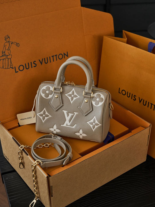 Taupe Monogram Top-Handle Bag with Long Strap