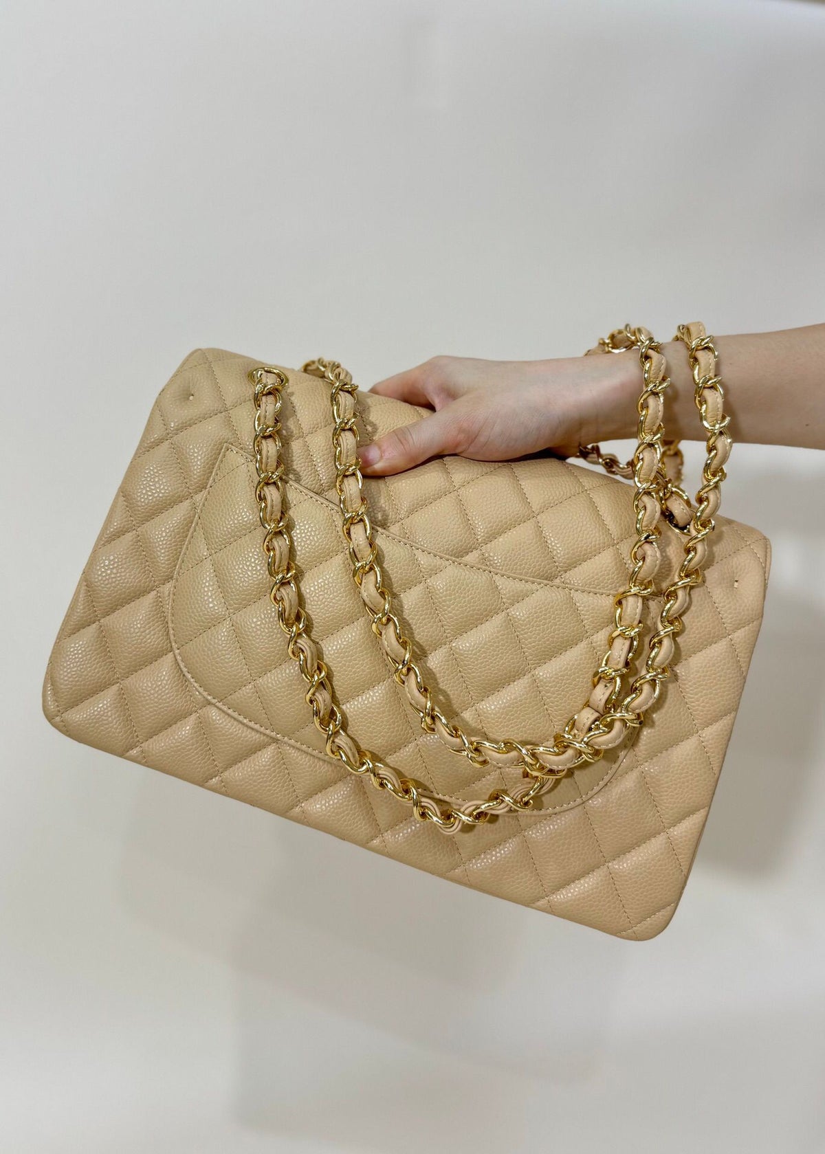 Exclusive real shot of classic ball pattern caviar cowhide 1113Jumbo entirely imported original cowhide CF..MM directly regarded as high-end quality size 30Cm gold and silver buckle in stock P1180