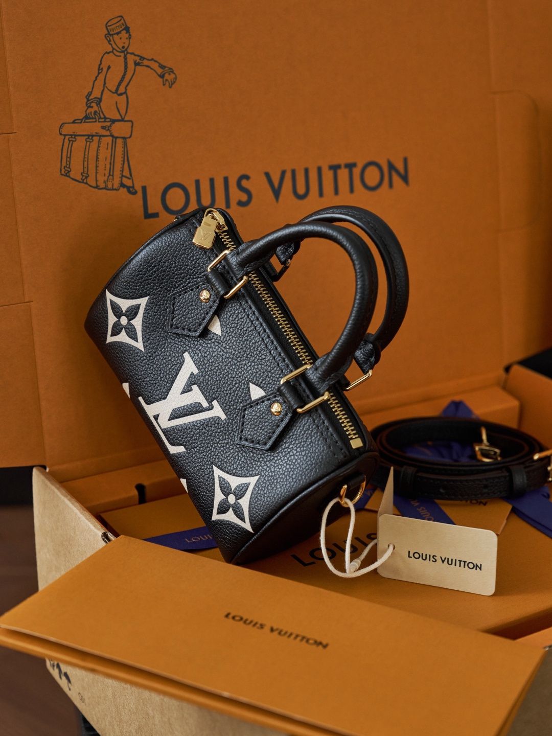 NANO SPEEDY handbag M81456 P1200, original calfskin, full steel vacuum plating, variable code chip version