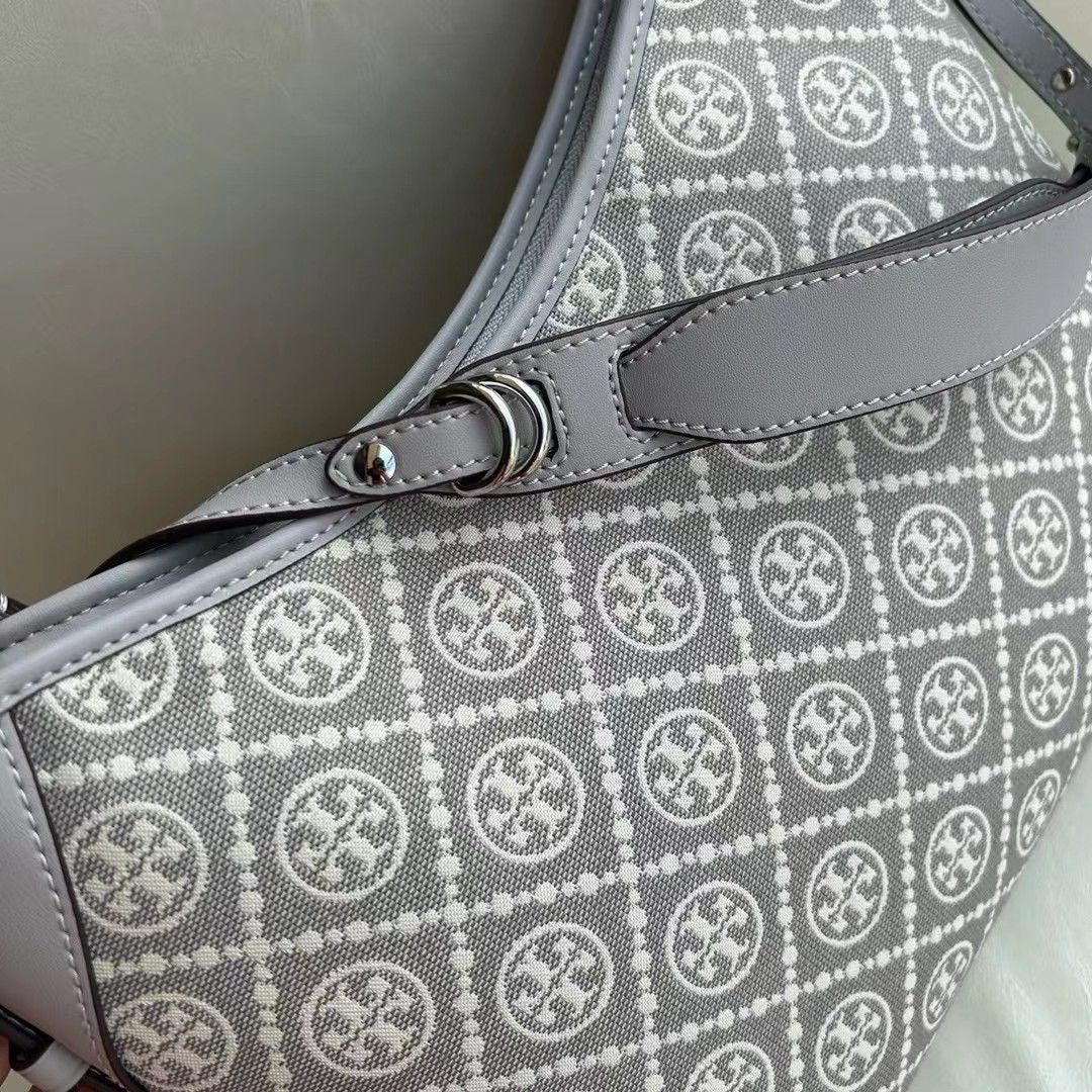 169376 New TORY BURCH T Monogram Double T Logo Large Underarm Bag TB HOBO Tote Bag Size 3012.525