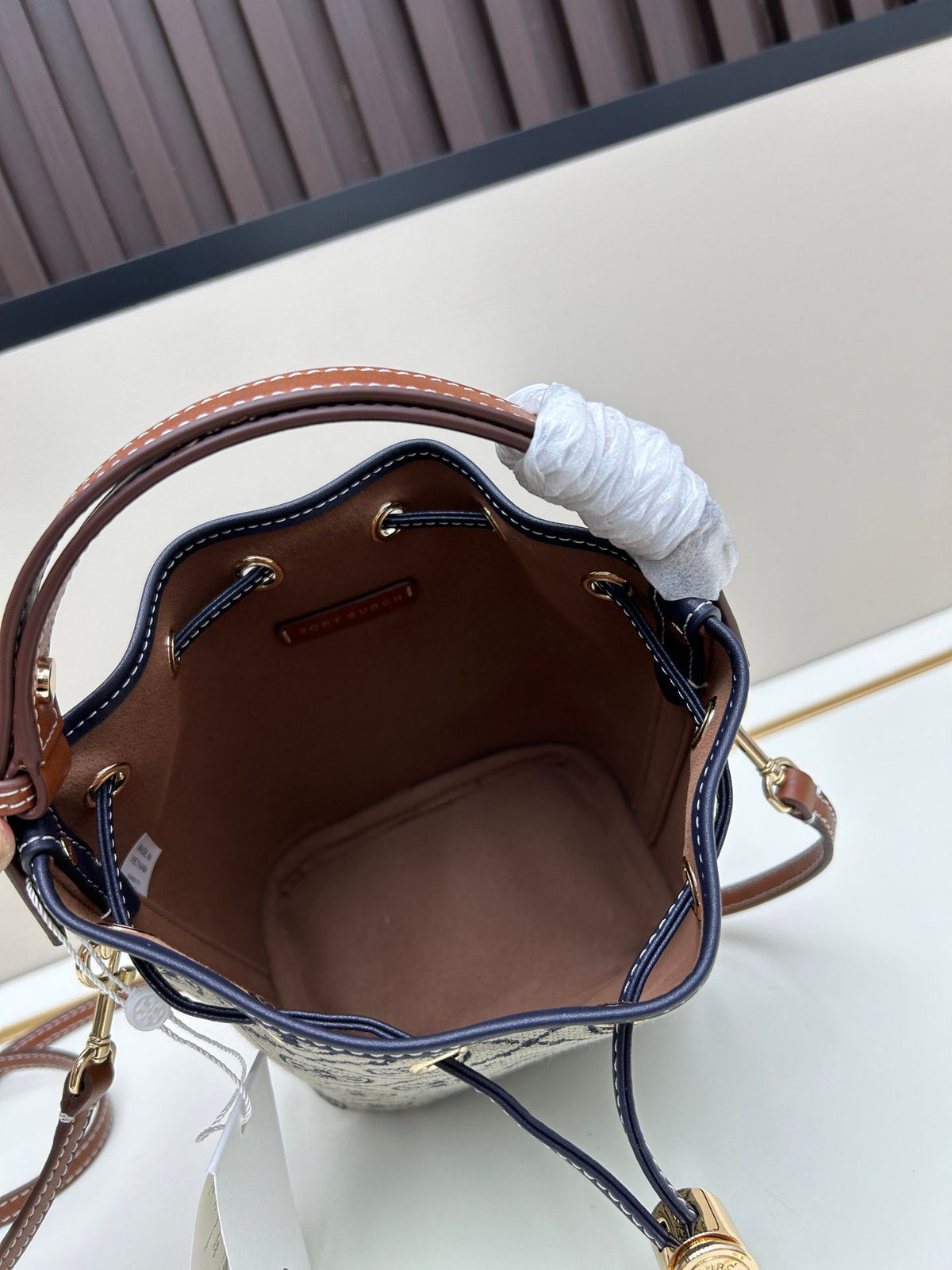 Batch 330 new bucket bag TORY BURCH T MONOGRAM mini floral jacquard crossbody bucket bag size 14x18x9.2cm