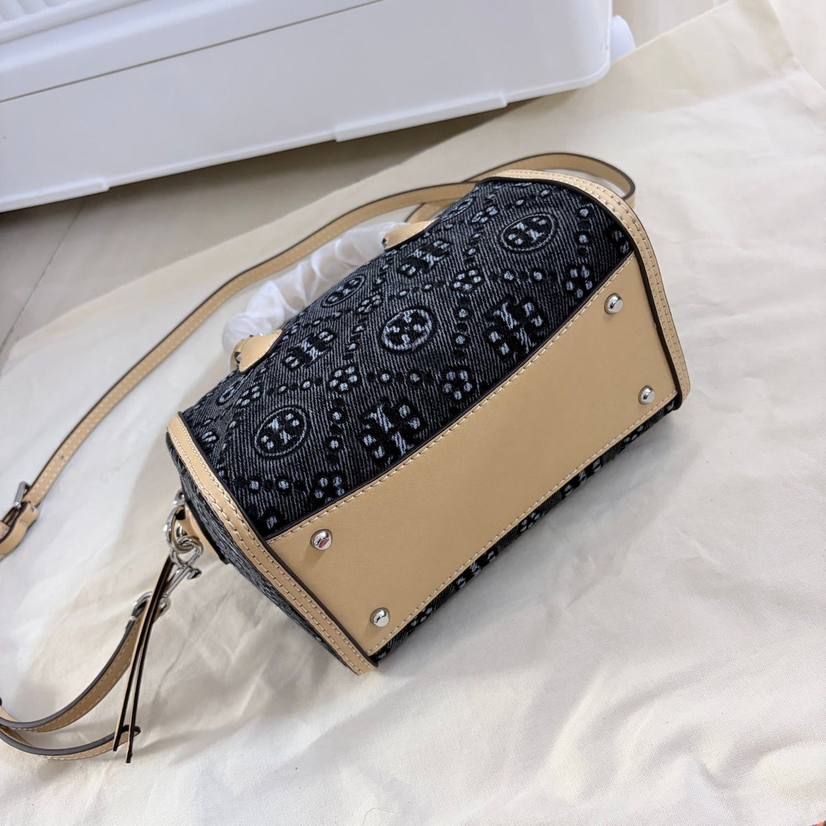 Tory Burch's T-Monogram collection of vintage Boston bags is often referred to as mini barrel bags or small handbags